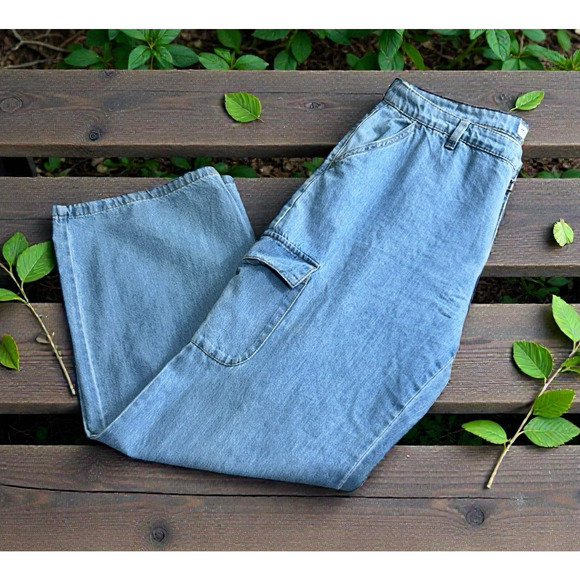 Marc New York Jeans Straight Leg Cargo Jeans Sz 14 Light Blue Wash Relaxed - Picture 1 of 8